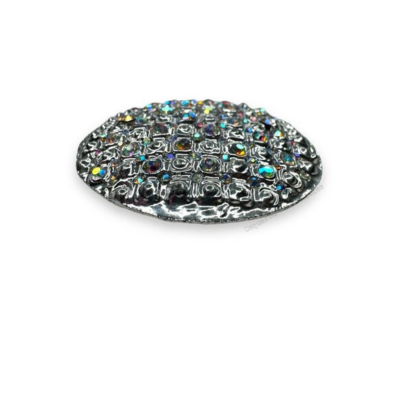Silver Tone Aurora Borealis Crystal Circle Brooch - Picture 2 of 10